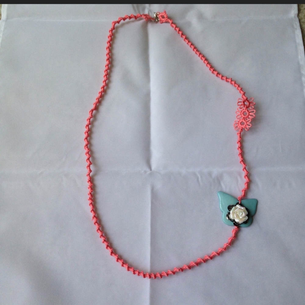 Long tatted butterfly necklace